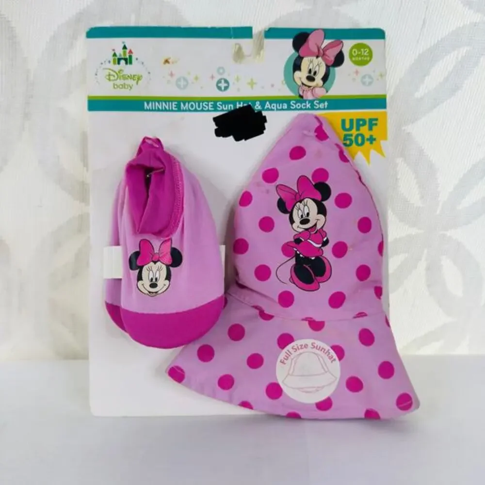 Disney Minnie Sun Hat & Aqua‎ Sock Set Beach Pool 0-12 months